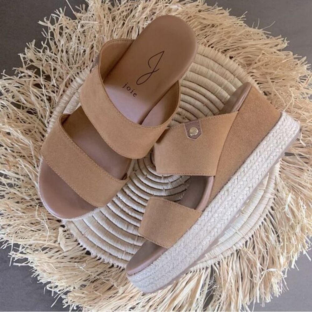JOIE Women's Genuine Suede Leather Wedge Espadrille Slip On Sandals Brown Size 8